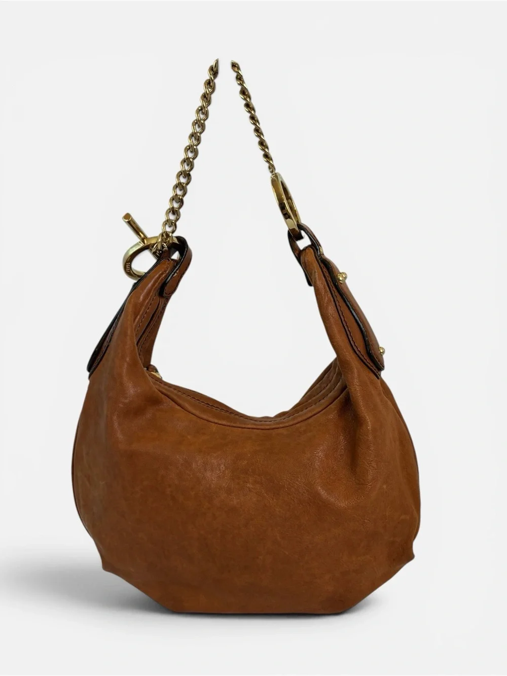 Fendi Tan Leather Shoulder Hobo with Gold Chain Accent